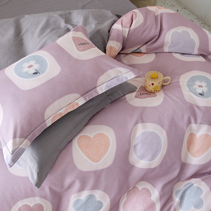 91家纺网 家纺一手货源 找家纺 梧桐树 2025新款100%全棉纯棉磨毛四件套-小清新系列 K04艾瑞-紫