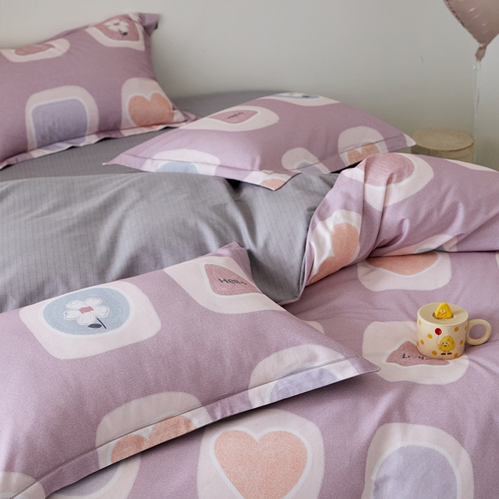 91家纺网 家纺一手货源 找家纺 梧桐树 2025新款100%全棉纯棉磨毛四件套-小清新系列 K04艾瑞-紫