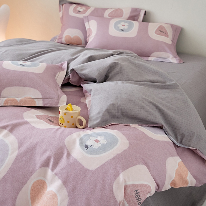 91家纺网 家纺一手货源 找家纺 梧桐树 2025新款100%全棉纯棉磨毛四件套-小清新系列 K04艾瑞-紫