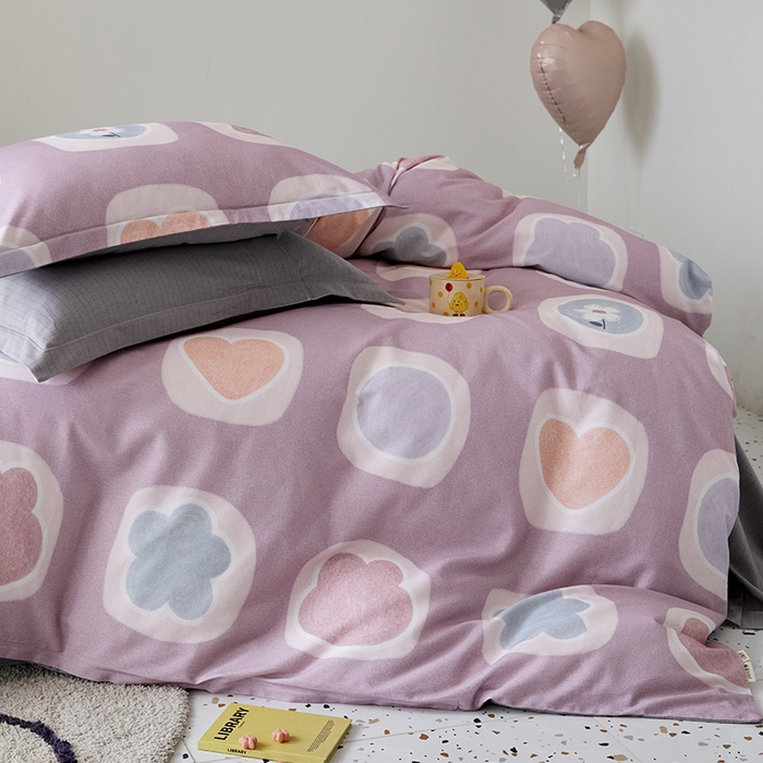 91家纺网 家纺一手货源 找家纺 梧桐树 2025新款100%全棉纯棉磨毛四件套-小清新系列 K04艾瑞-紫