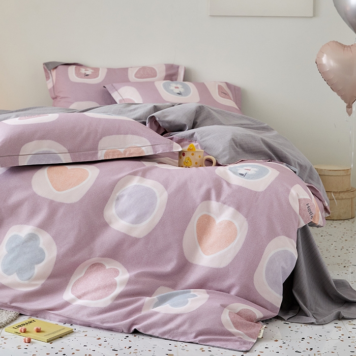 91家纺网 家纺一手货源 找家纺 梧桐树 2025新款100%全棉纯棉磨毛四件套-小清新系列 K04艾瑞-紫