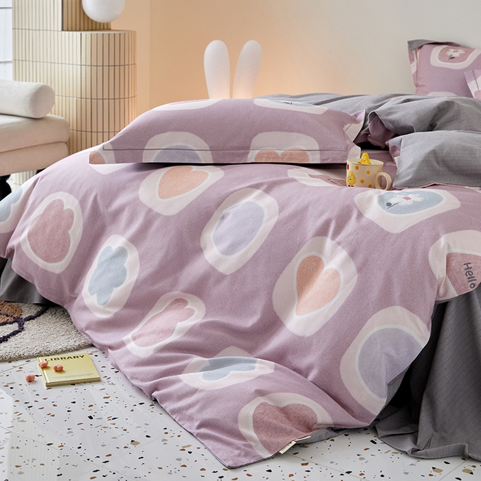 91家纺网 家纺一手货源 找家纺 梧桐树 2025新款100%全棉纯棉磨毛四件套-小清新系列 K04艾瑞-紫