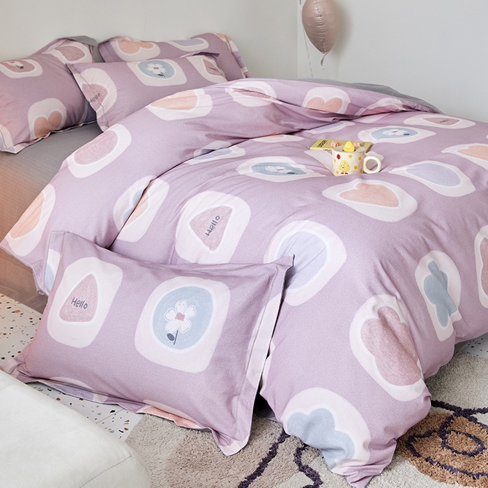 91家纺网 家纺一手货源 找家纺 梧桐树 2025新款100%全棉纯棉磨毛四件套-小清新系列 K04艾瑞-紫