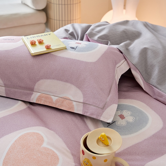 91家纺网 家纺一手货源 找家纺 梧桐树 2025新款100%全棉纯棉磨毛四件套-小清新系列 K04艾瑞-紫