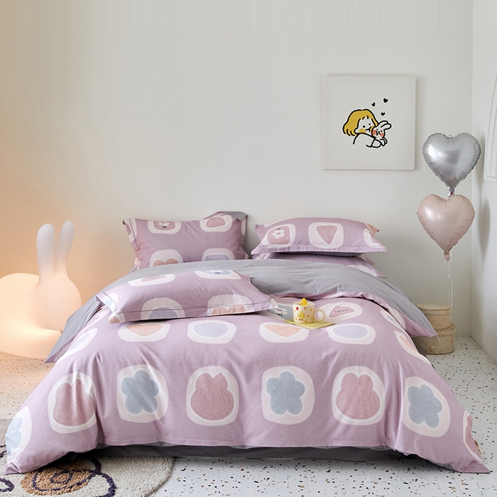 91家纺网 家纺一手货源 找家纺 梧桐树 2025新款100%全棉纯棉磨毛四件套-小清新系列 K04艾瑞-紫