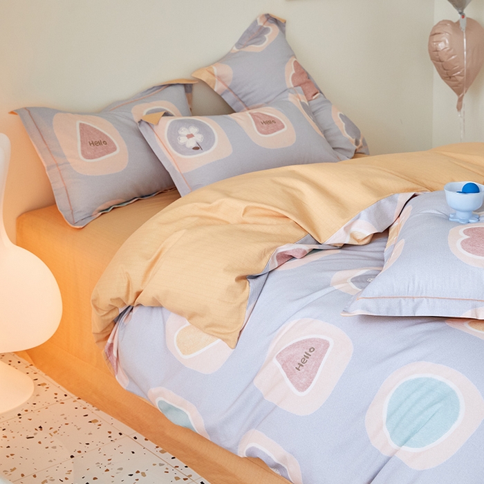 梧桐树 2025新款100%全棉纯棉磨毛四件套-小清新系列 K05艾瑞-灰