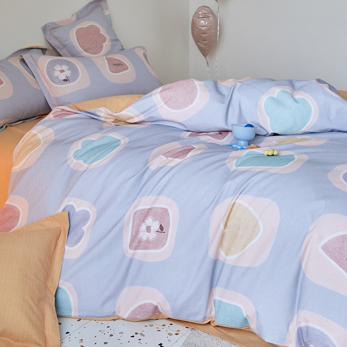 91家纺网 家纺一手货源 找家纺 梧桐树 2025新款100%全棉纯棉磨毛四件套-小清新系列 K05艾瑞-灰