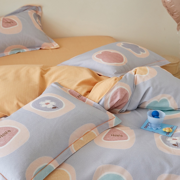 91家纺网 家纺一手货源 找家纺 梧桐树 2025新款100%全棉纯棉磨毛四件套-小清新系列 K05艾瑞-灰