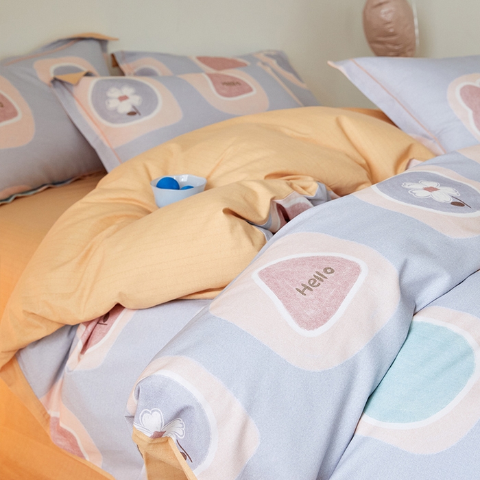 91家纺网 家纺一手货源 找家纺 梧桐树 2025新款100%全棉纯棉磨毛四件套-小清新系列 K05艾瑞-灰