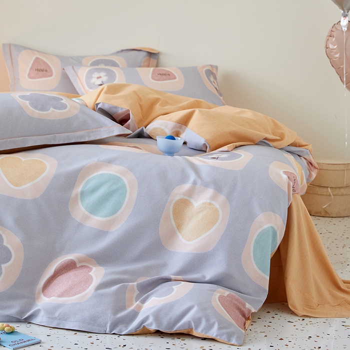 91家纺网 家纺一手货源 找家纺 梧桐树 2025新款100%全棉纯棉磨毛四件套-小清新系列 K05艾瑞-灰