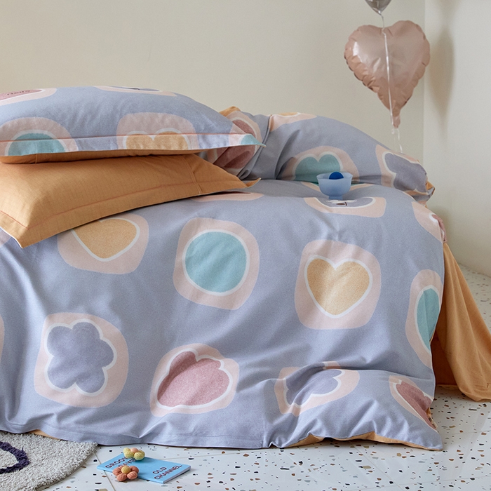 91家纺网 家纺一手货源 找家纺 梧桐树 2025新款100%全棉纯棉磨毛四件套-小清新系列 K05艾瑞-灰