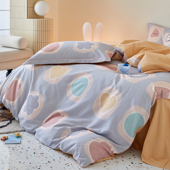 91家纺网 家纺一手货源 找家纺 梧桐树 2025新款100%全棉纯棉磨毛四件套-小清新系列 K05艾瑞-灰