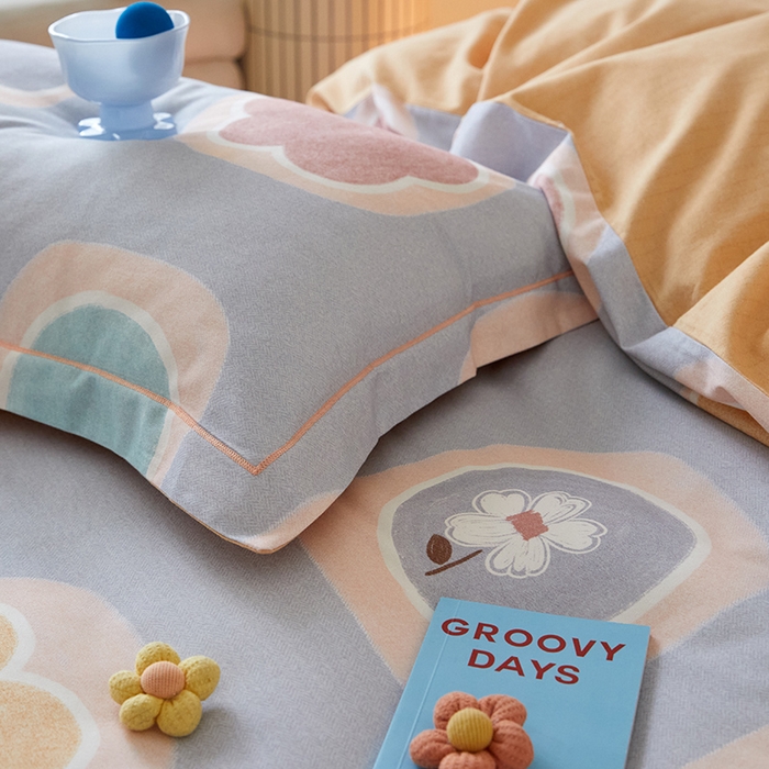 91家纺网 家纺一手货源 找家纺 梧桐树 2025新款100%全棉纯棉磨毛四件套-小清新系列 K05艾瑞-灰