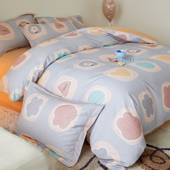 91家纺网 家纺一手货源 找家纺 梧桐树 2025新款100%全棉纯棉磨毛四件套-小清新系列 K05艾瑞-灰