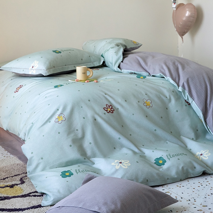 91家纺网 家纺一手货源 找家纺 梧桐树 2025新款100%全棉纯棉磨毛四件套-小清新系列 K06波点花花