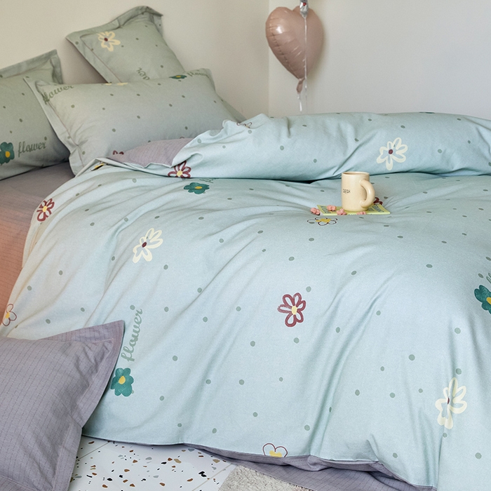 91家纺网 家纺一手货源 找家纺 梧桐树 2025新款100%全棉纯棉磨毛四件套-小清新系列 K06波点花花