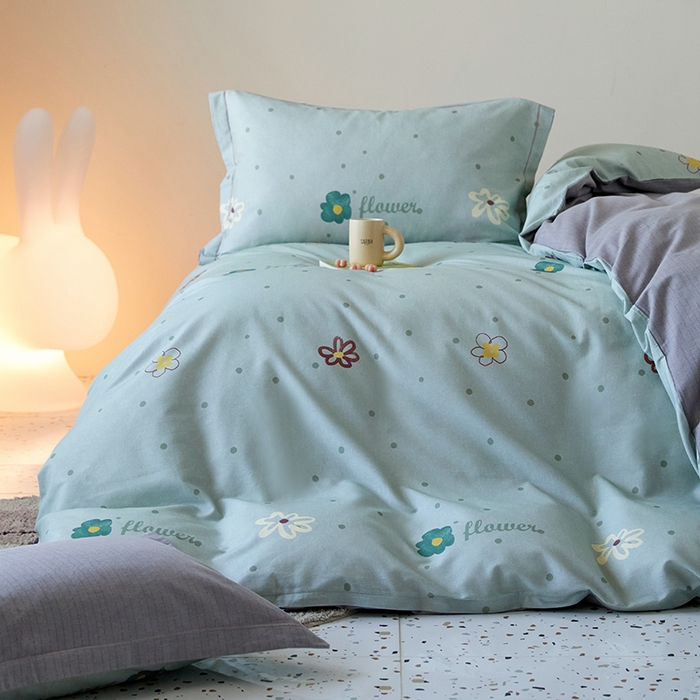 91家纺网 家纺一手货源 找家纺 梧桐树 2025新款100%全棉纯棉磨毛四件套-小清新系列 K06波点花花