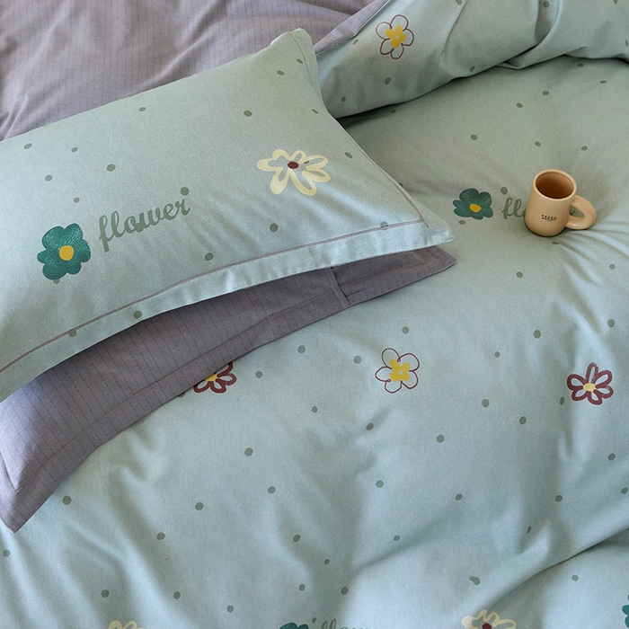 91家纺网 家纺一手货源 找家纺 梧桐树 2025新款100%全棉纯棉磨毛四件套-小清新系列 K06波点花花