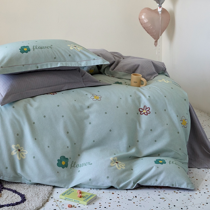 91家纺网 家纺一手货源 找家纺 梧桐树 2025新款100%全棉纯棉磨毛四件套-小清新系列 K06波点花花