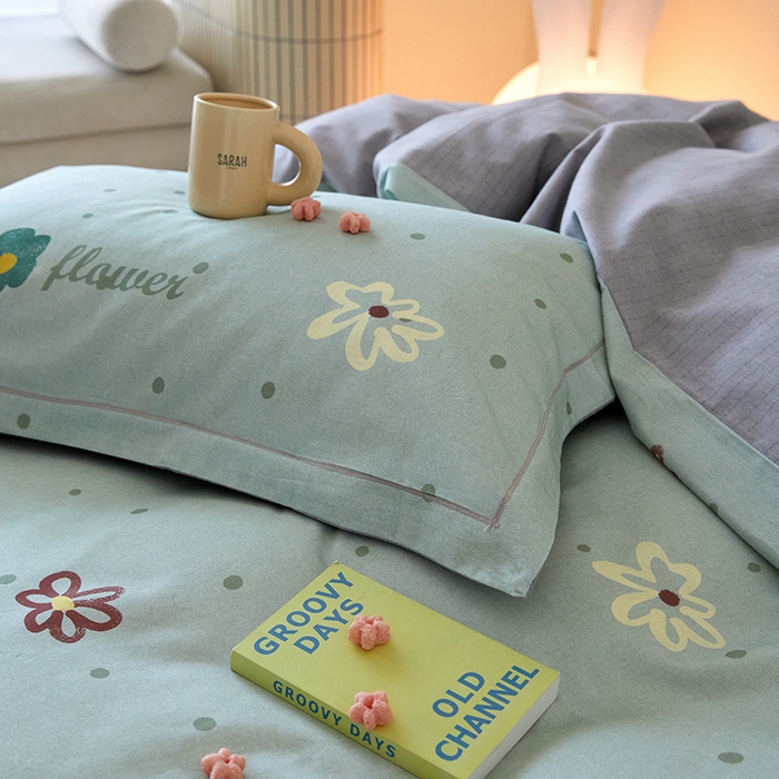 91家纺网 家纺一手货源 找家纺 梧桐树 2025新款100%全棉纯棉磨毛四件套-小清新系列 K06波点花花