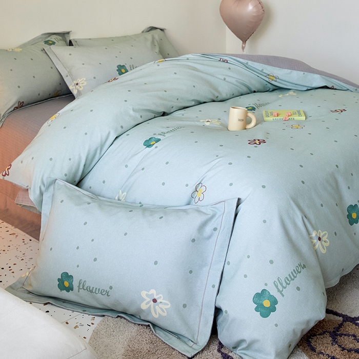 91家纺网 家纺一手货源 找家纺 梧桐树 2025新款100%全棉纯棉磨毛四件套-小清新系列 K06波点花花