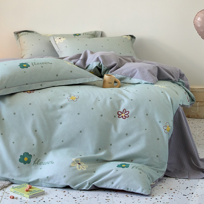 91家纺网 家纺一手货源 找家纺 梧桐树 2025新款100%全棉纯棉磨毛四件套-小清新系列 K06波点花花