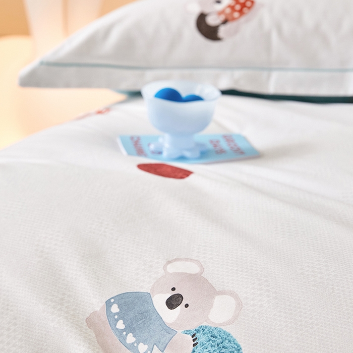 91家纺网 家纺一手货源 找家纺 梧桐树 2025新款100%全棉纯棉磨毛四件套-小清新系列 K07树袋熊