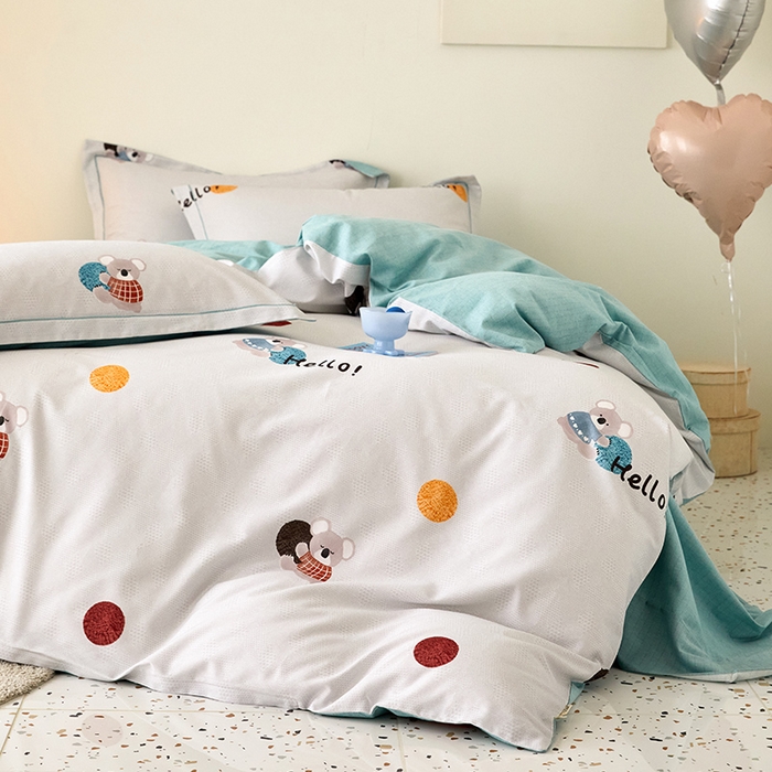 91家纺网 家纺一手货源 找家纺 梧桐树 2025新款100%全棉纯棉磨毛四件套-小清新系列 K07树袋熊