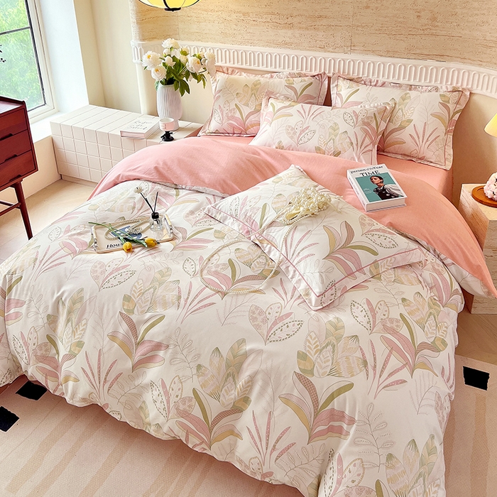 91家纺网 家纺一手货源 找家纺 梧桐树 2025新款全棉100%棉磨毛花卉简约系列四件套 麦吉粉