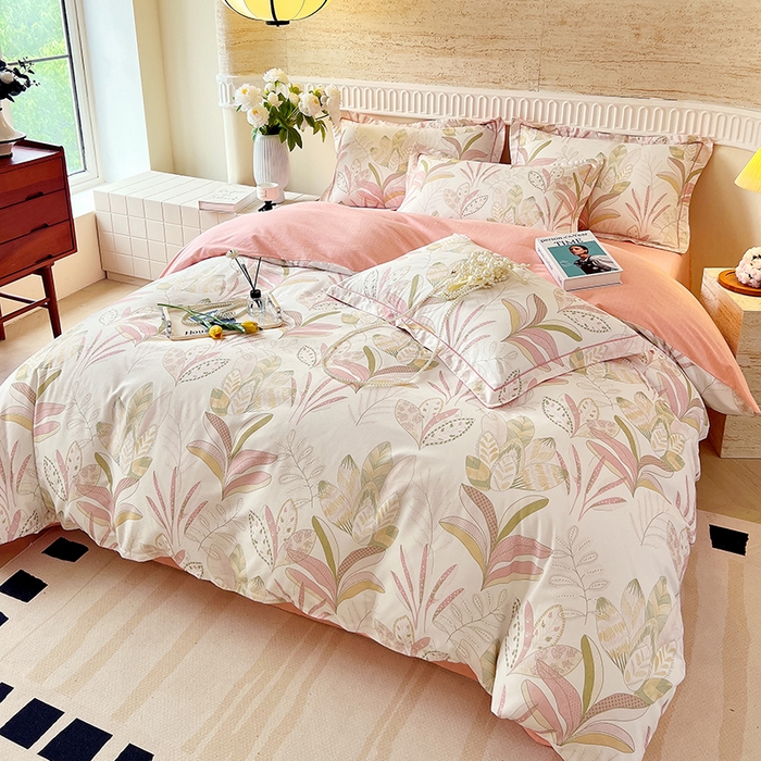 91家纺网 家纺一手货源 找家纺 梧桐树 2025新款全棉100%棉磨毛花卉简约系列四件套 麦吉粉