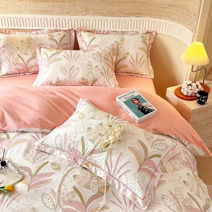 91家纺网 家纺一手货源 找家纺 梧桐树 2025新款全棉100%棉磨毛花卉简约系列四件套 麦吉粉