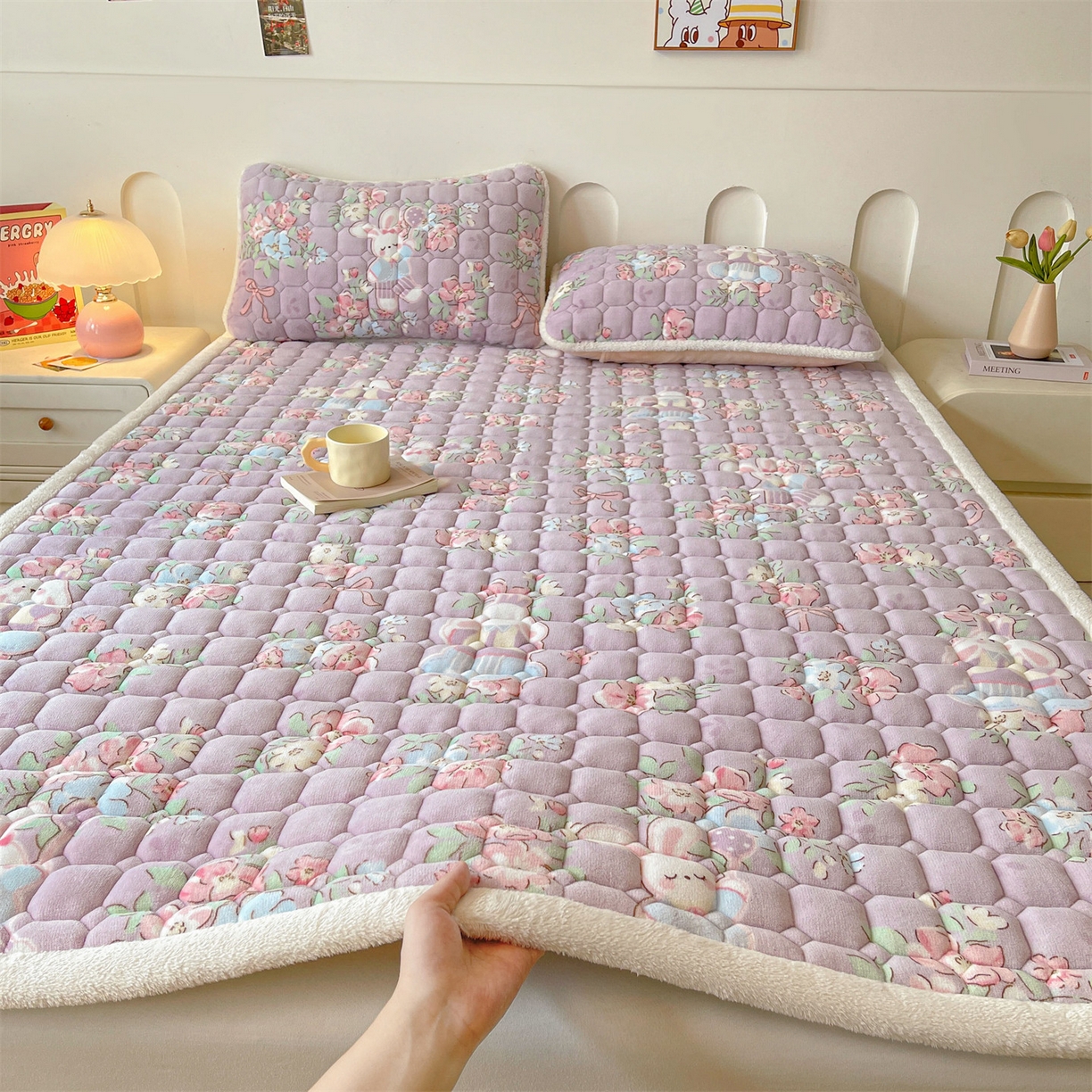 雯豆家纺 2025新款加厚床垫床褥子牛奶绒床褥床护垫学生宿舍垫子铺底 牛奶绒床褥-花花仙子