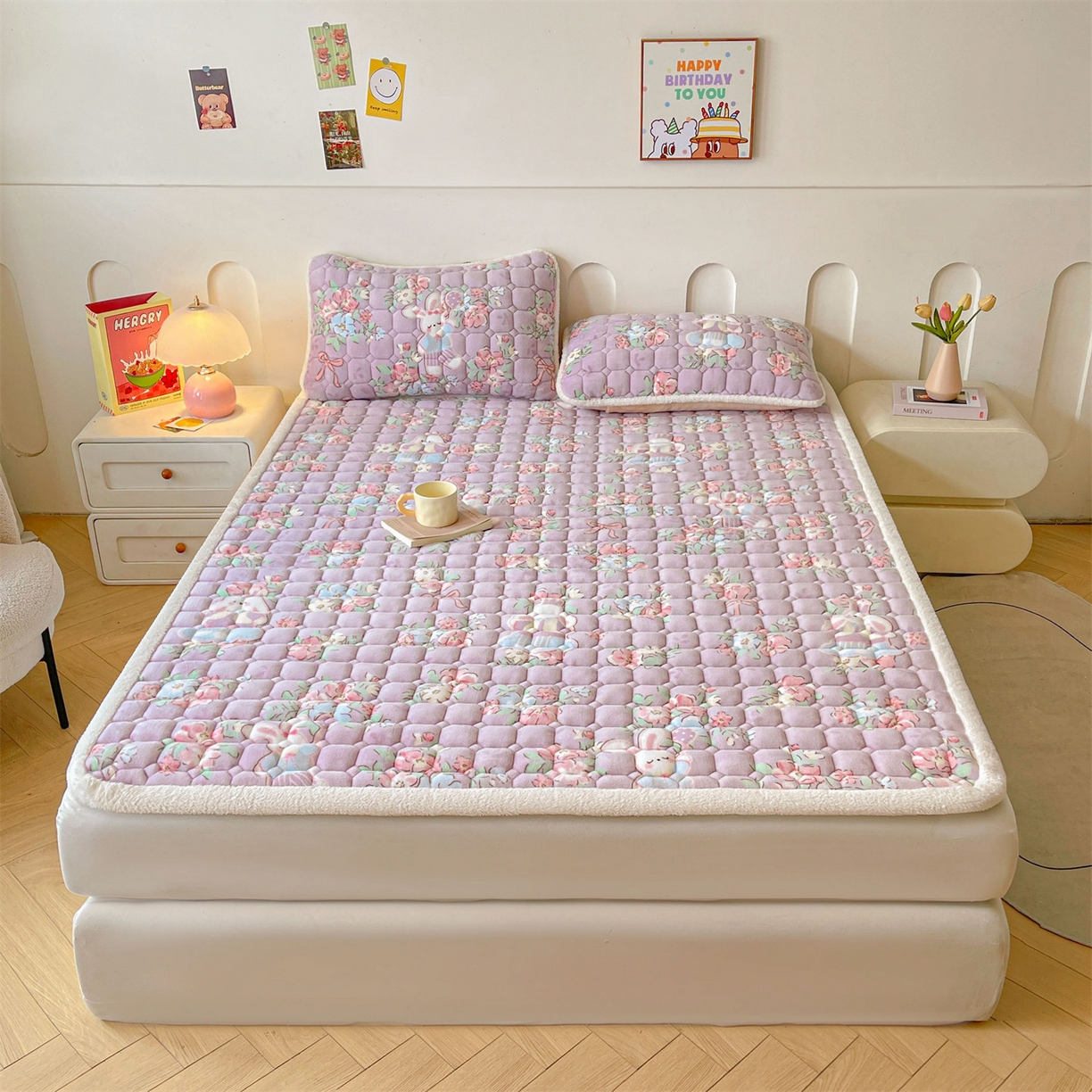 91家纺网 家纺一手货源 找家纺 雯豆家纺 2025新款加厚床垫床褥子牛奶绒床褥床护垫学生宿舍垫子铺底 牛奶绒床褥-花花仙子