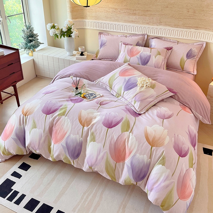 91家纺网 家纺一手货源 找家纺 梧桐树 2025新款全棉100%棉磨毛花卉简约系列四件套 春日来信