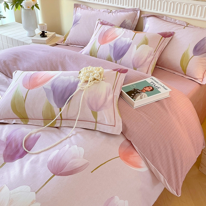 91家纺网 家纺一手货源 找家纺 梧桐树 2025新款全棉100%棉磨毛花卉简约系列四件套 春日来信