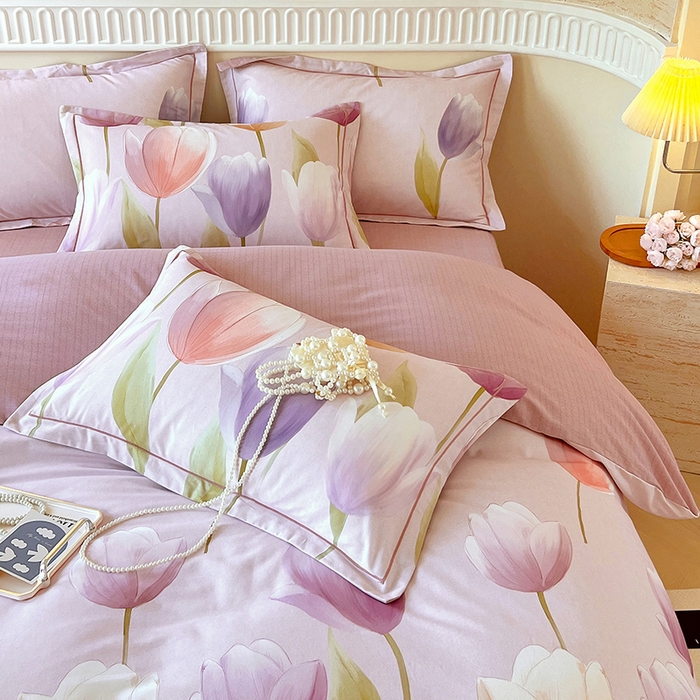 91家纺网 家纺一手货源 找家纺 梧桐树 2025新款全棉100%棉磨毛花卉简约系列四件套 春日来信