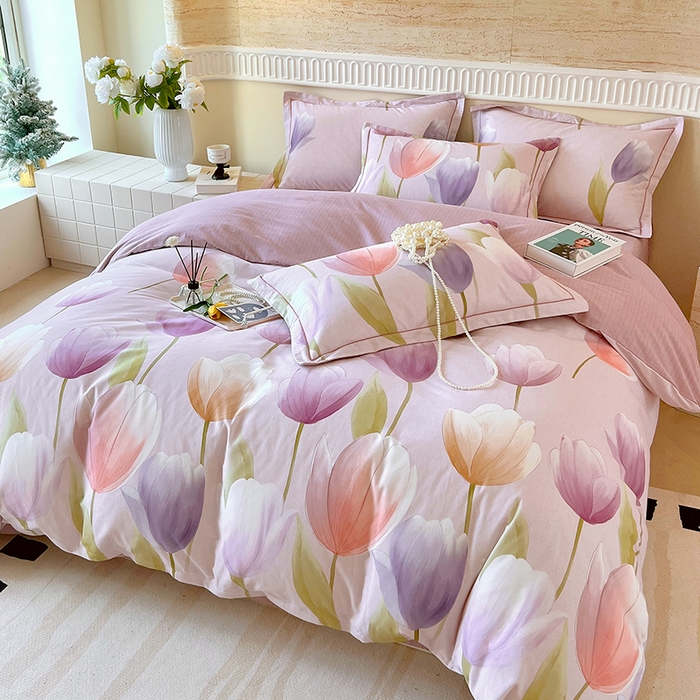 91家纺网 家纺一手货源 找家纺 梧桐树 2025新款全棉100%棉磨毛花卉简约系列四件套 春日来信