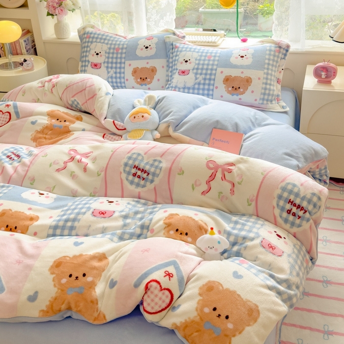 91家纺网 家纺一手货源 找家纺 （总）丝羽坊 2025新款200克加厚小清新牛奶绒床单款 床笠款四件套 被套