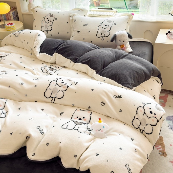 91家纺网 家纺一手货源 找家纺 （总）丝羽坊 2025新款200克加厚小清新牛奶绒床单款 床笠款四件套 被套