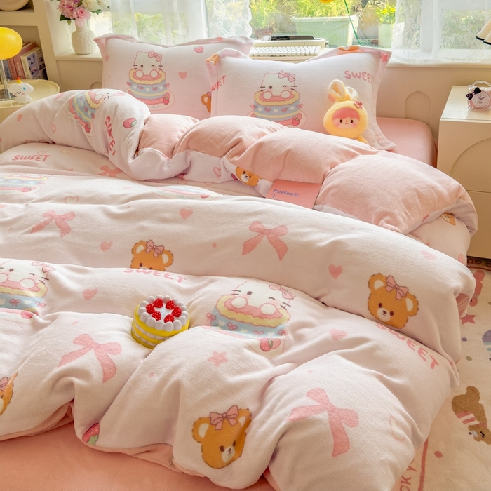 91家纺网 家纺一手货源 找家纺 （总）丝羽坊 2025新款200克加厚小清新牛奶绒床单款 床笠款四件套 被套