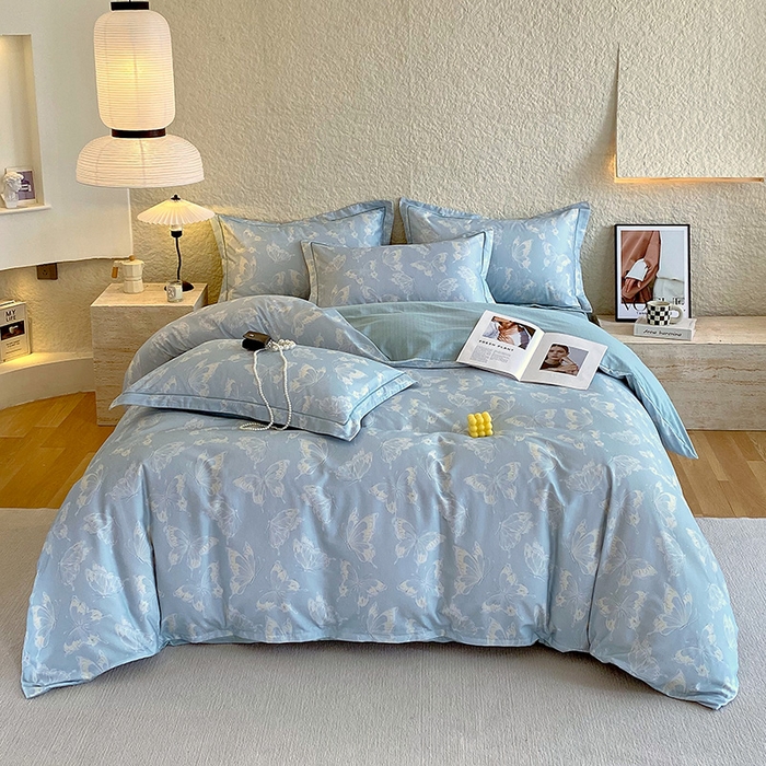 梧桐树 2025新款全棉100%棉磨毛花卉简约系列四件套 蝴蝶-兰