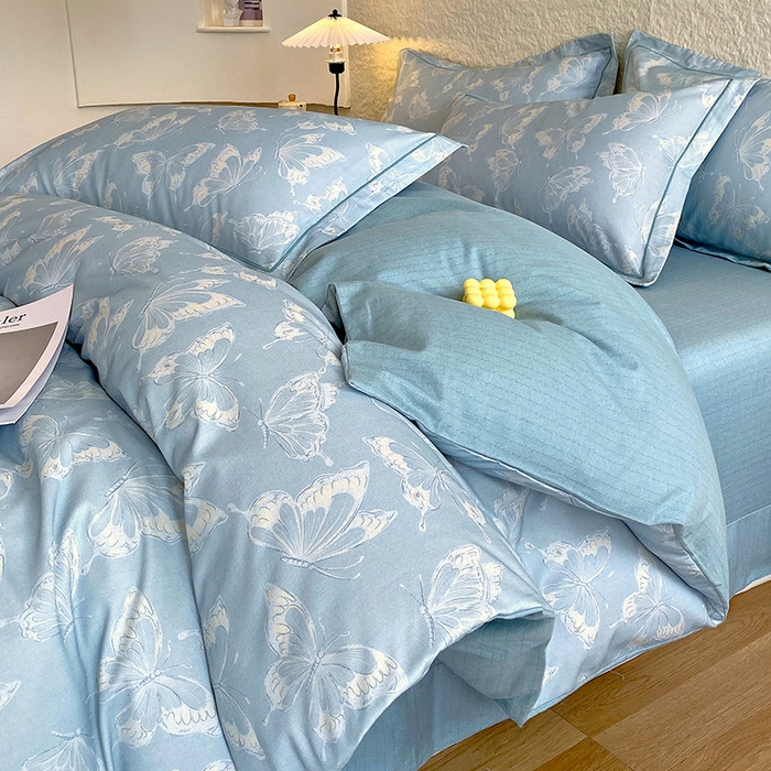 91家纺网 家纺一手货源 找家纺 梧桐树 2025新款全棉100%棉磨毛花卉简约系列四件套 蝴蝶-兰