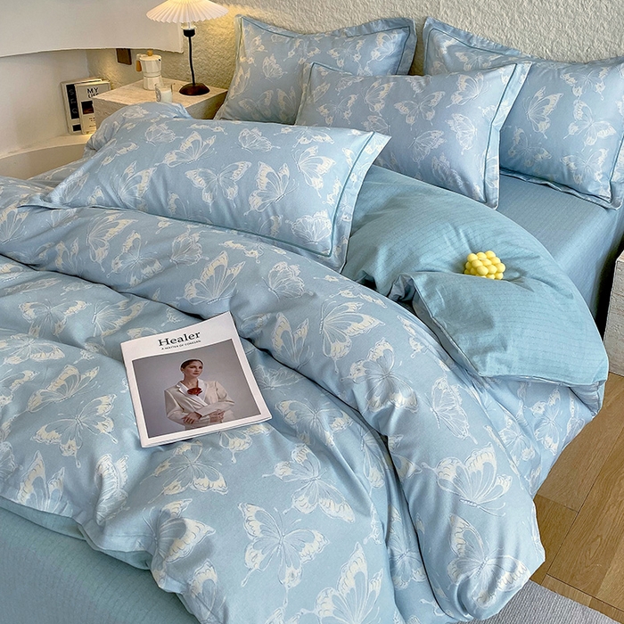 91家纺网 家纺一手货源 找家纺 梧桐树 2025新款全棉100%棉磨毛花卉简约系列四件套 蝴蝶-兰