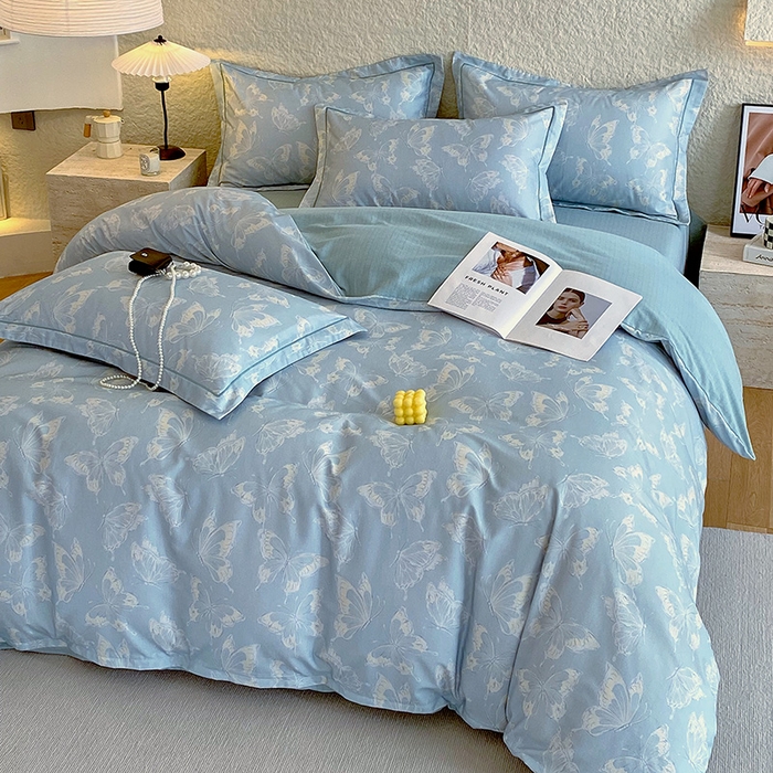 91家纺网 家纺一手货源 找家纺 梧桐树 2025新款全棉100%棉磨毛花卉简约系列四件套 蝴蝶-兰