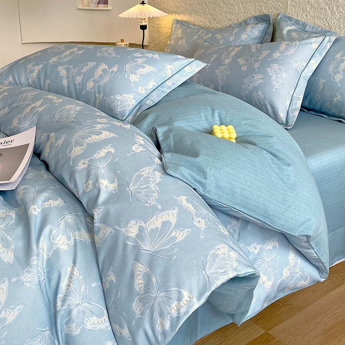 91家纺网 家纺一手货源 找家纺 梧桐树 2025新款全棉100%棉磨毛花卉简约系列四件套 蝴蝶-兰