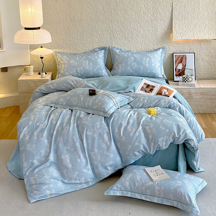 91家纺网 家纺一手货源 找家纺 梧桐树 2025新款全棉100%棉磨毛花卉简约系列四件套 蝴蝶-兰