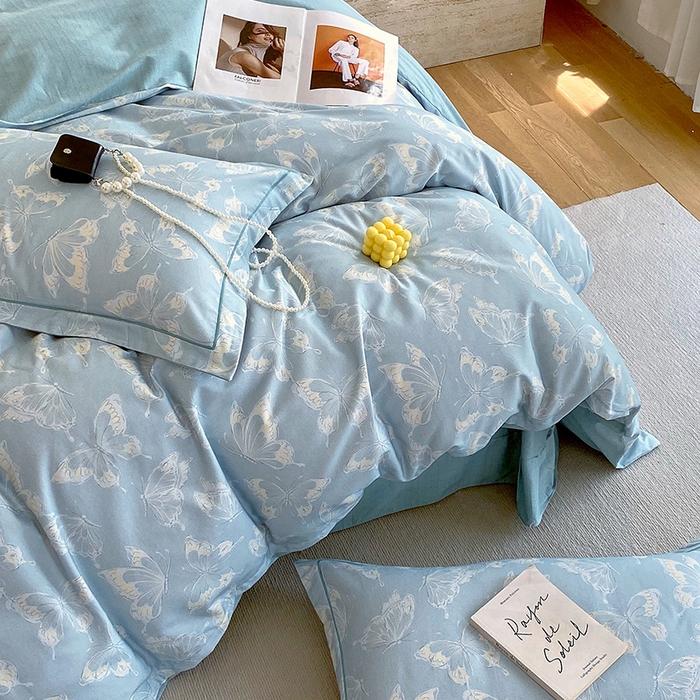 91家纺网 家纺一手货源 找家纺 梧桐树 2025新款全棉100%棉磨毛花卉简约系列四件套 蝴蝶-兰