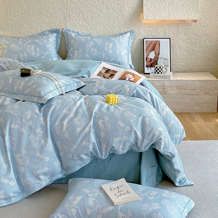 91家纺网 家纺一手货源 找家纺 梧桐树 2025新款全棉100%棉磨毛花卉简约系列四件套 蝴蝶-兰