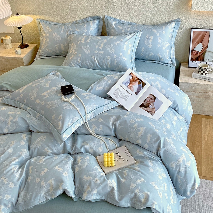 91家纺网 家纺一手货源 找家纺 梧桐树 2025新款全棉100%棉磨毛花卉简约系列四件套 蝴蝶-兰