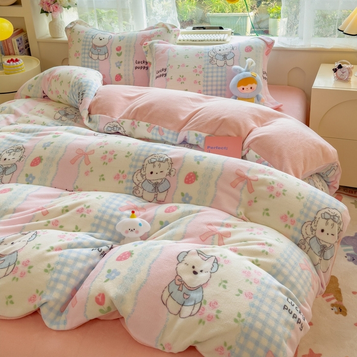 91家纺网 家纺一手货源 找家纺 （总）丝羽坊 2025新款200克加厚小清新牛奶绒床单款 床笠款四件套 被套